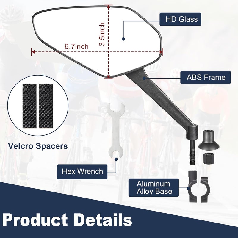 Zacro 2 Pack Bike Mirror, 2025 Upgraded Bike Mirror Handlebar Mount, 360°Adjustable Bicycle Rear View Mirror, Scratch Resistant Glass Lens, Fit for Mountain Bikes, City Road Bikes, E-bikes, Scooter - Image 2